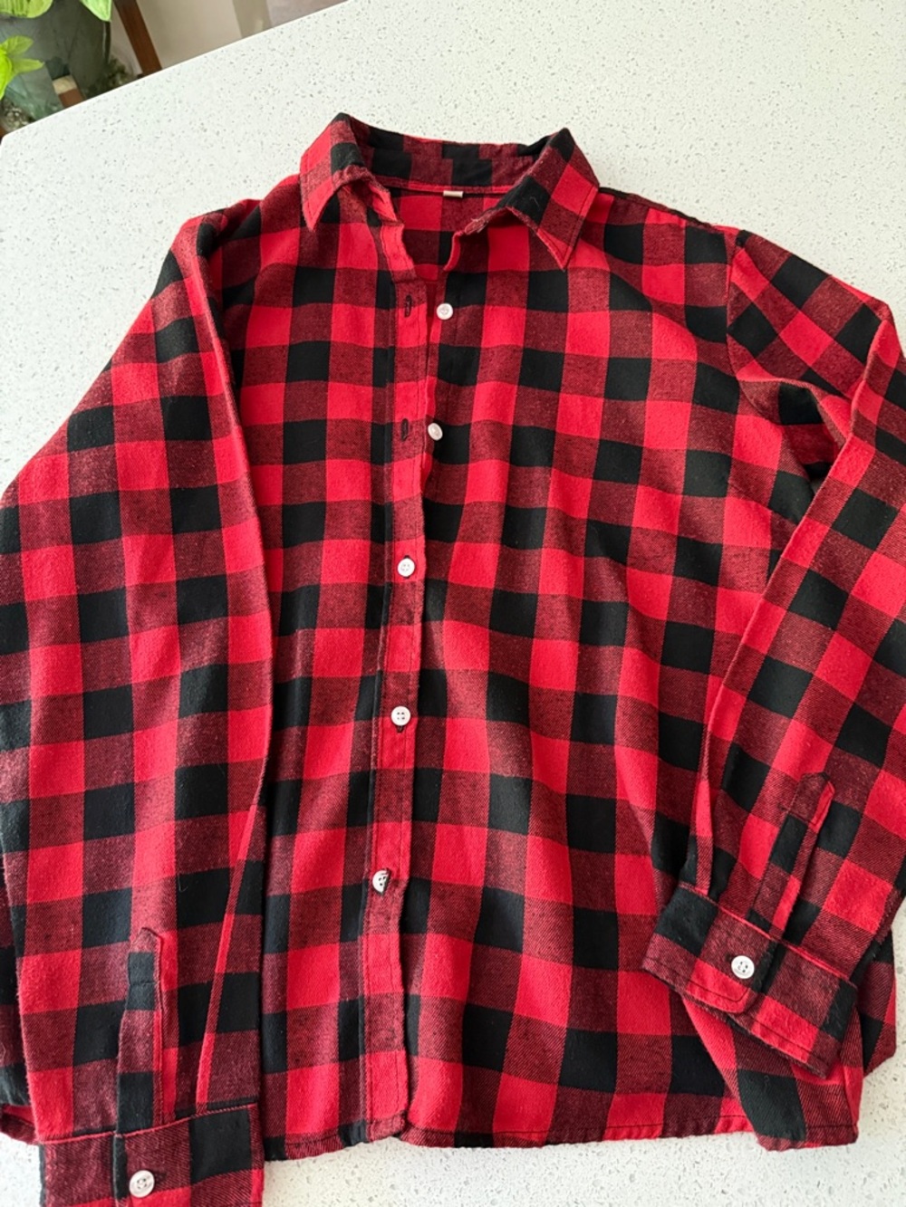 Red & Black Buffalo Plaid Flannel Shirt - Womens boyfriend style